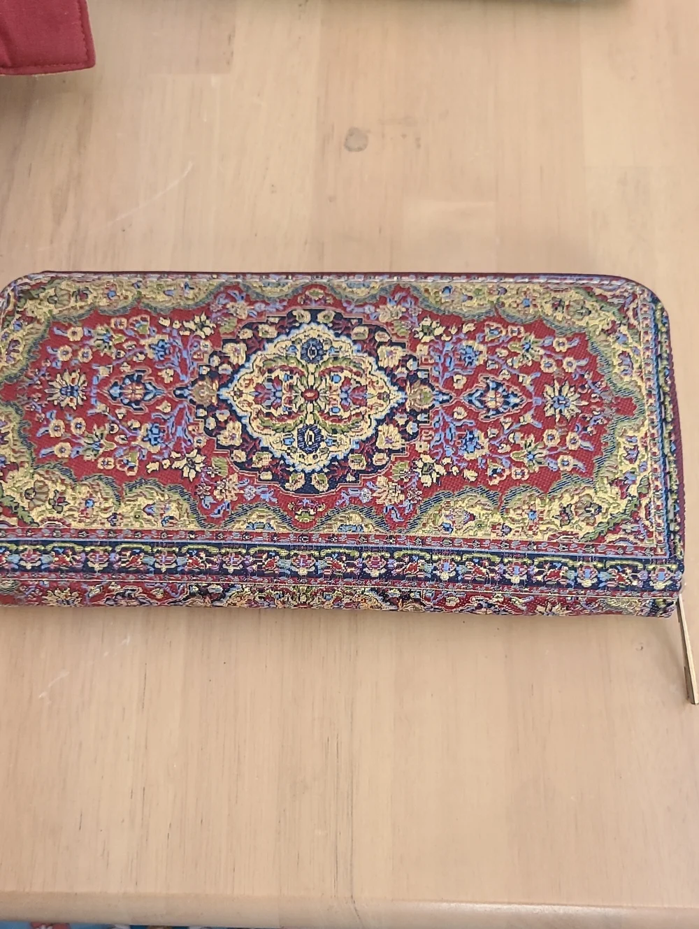 Red Patterned Zip-Around Women's Wallet